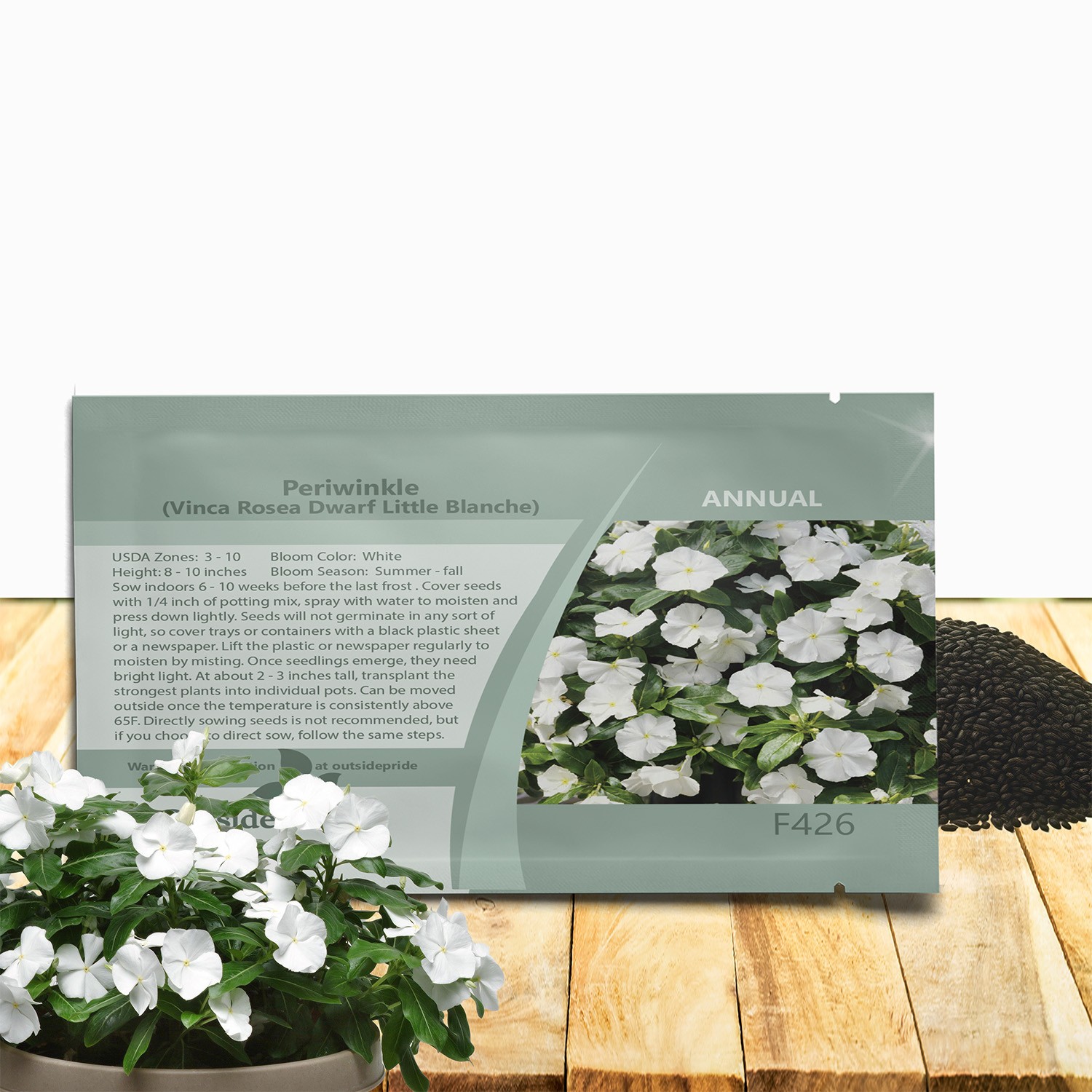 4000 Seeds Drought Tolerant Periwinkle Vinca Rosea White Ground Cover Plant Seed gallery