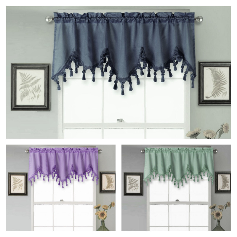 1PC WAVE WATERFALL VALANCE SWAG WINDOW CURTAIN W/TASSEL TRIM CASCADING FAUX SILK gallery