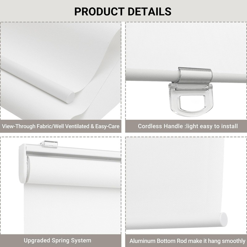 Cordless 5% Openness View Roller Shades for Indoor Windows,Solar Screen Flame... gallery