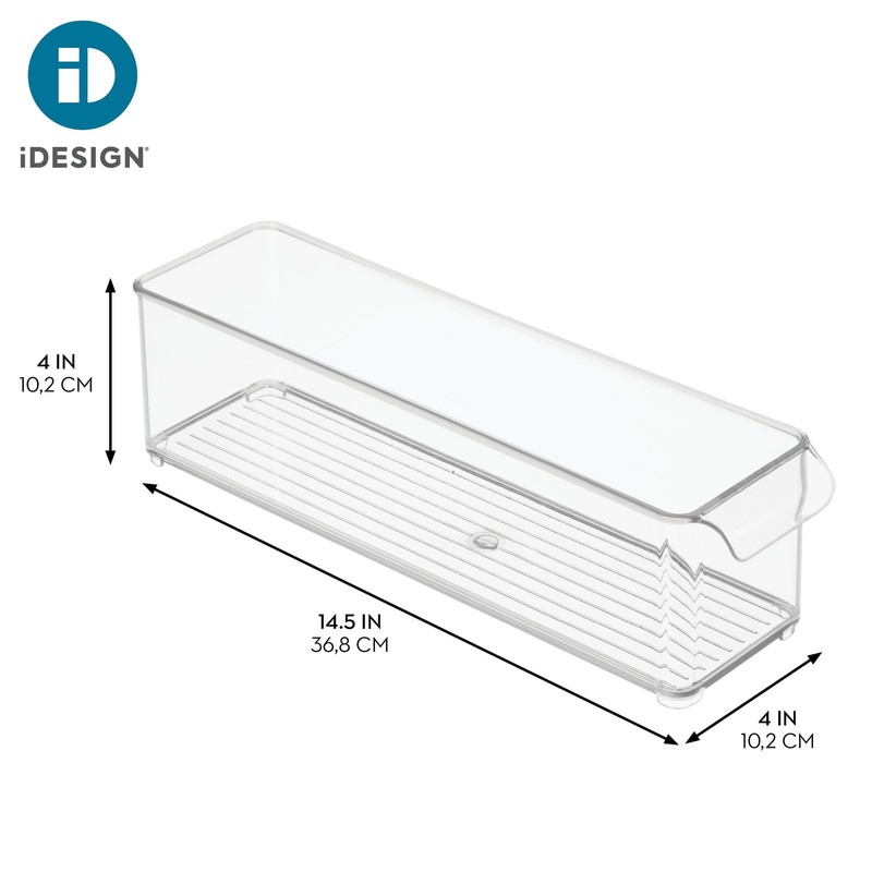 iDesign Stackable Fridge Storage Bin with Handle - 14.5" x 4" x 4", Clear gallery