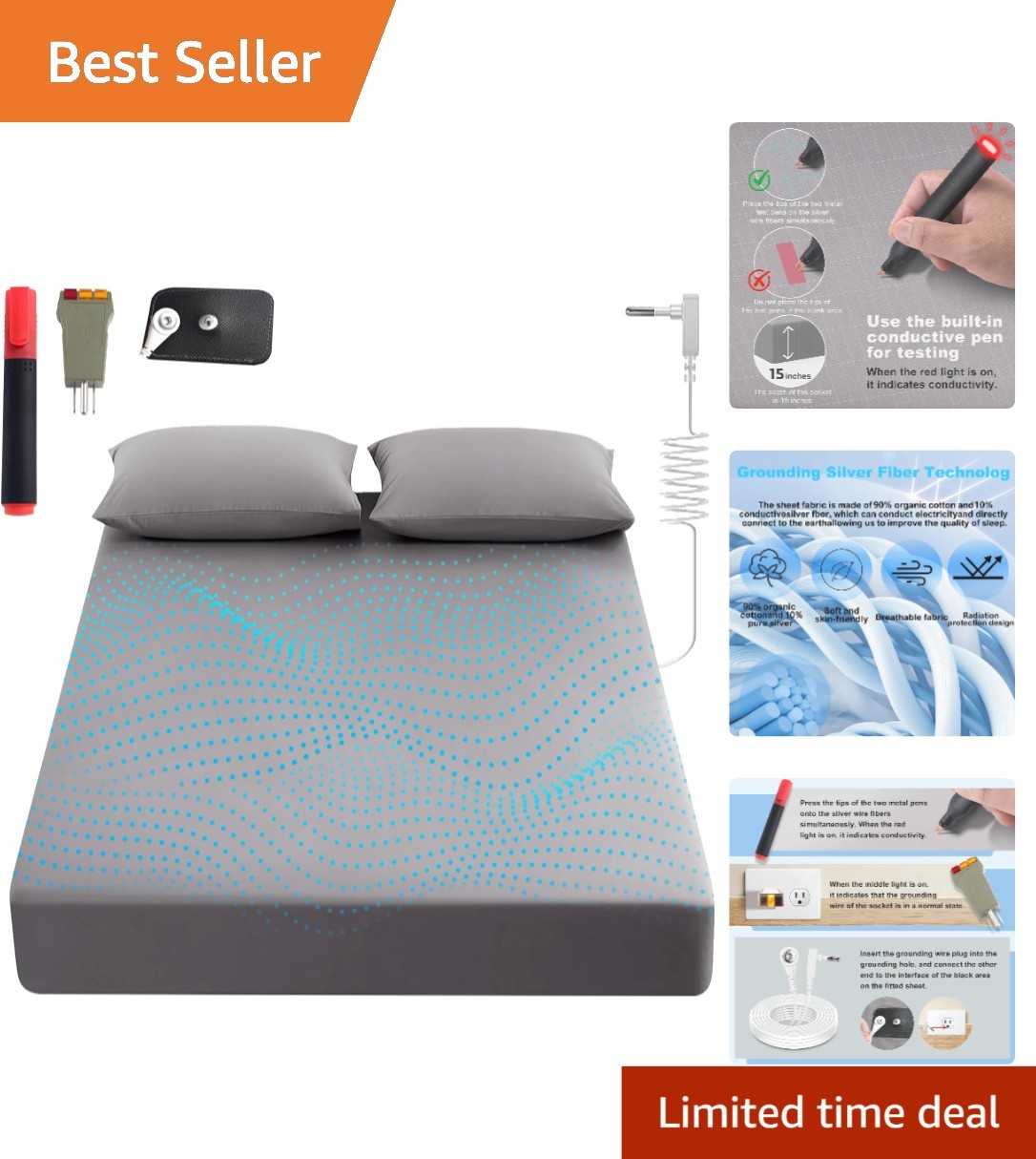 Grounding Sheets King Size - 90% Organic Cotton & 10% Silver Fiber for Pain R... gallery