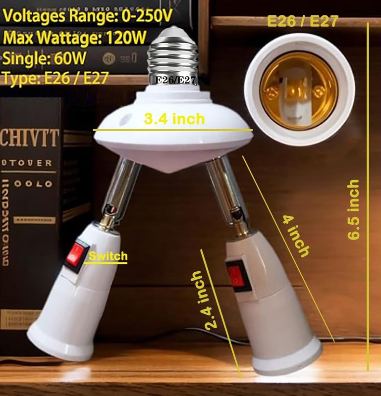 2-in-1 Light Socket Extender Adapter Splitter with Switch E26 E27 Adjustable gallery