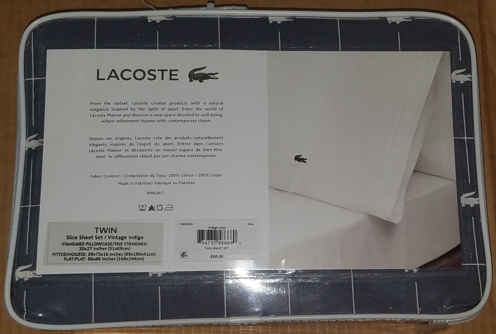 Lacoste Slice Sheet Set Twin Vintage Indigo 19938038 RETAIL $68.00 * NEW * gallery