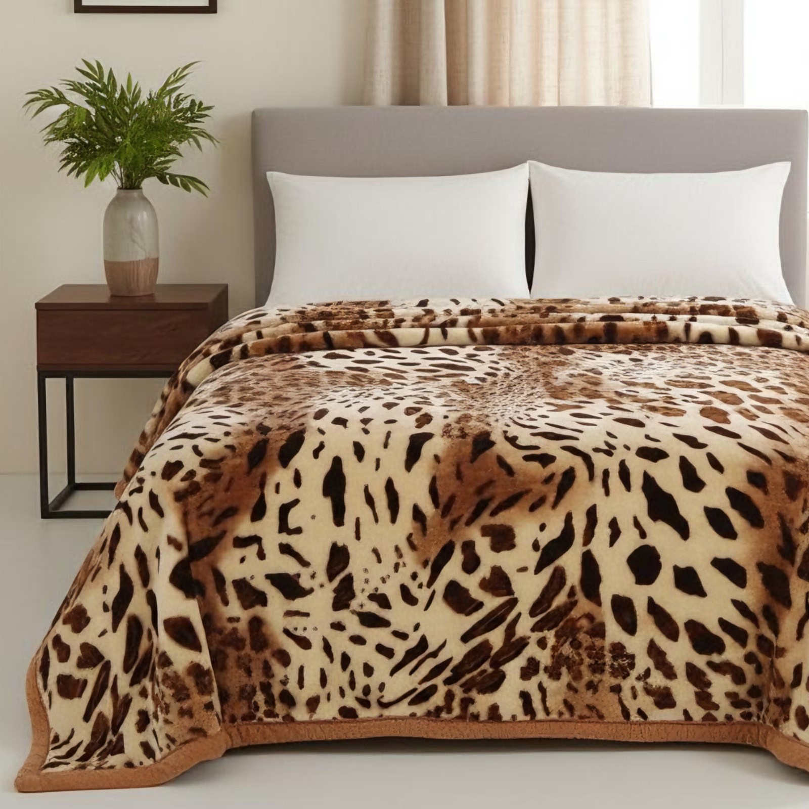2 Ply Reversible Raschel Blanket Fluffy Warm Bed Blanket Leopard Floral Printed gallery