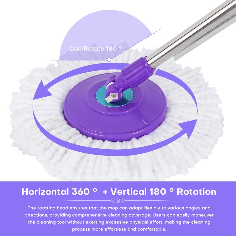 360° Rotating Spinning Mop Pole Handle Replacement Floor Cleaning Tool + 2 Heads gallery