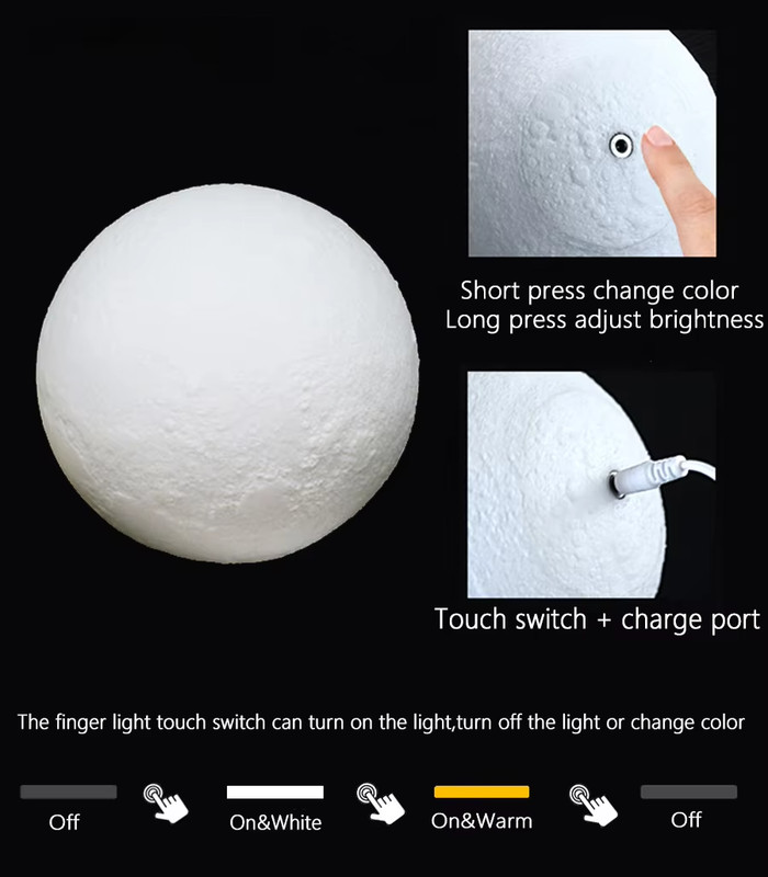 3D Moon Night Light Table Lamp USB Charging Remote Touch Control Home Decor Gift gallery
