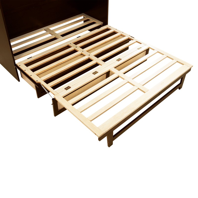 Murphy Wall Bed, Queen Pine Cabinet with Storage Drawer & Rattan Decor gallery