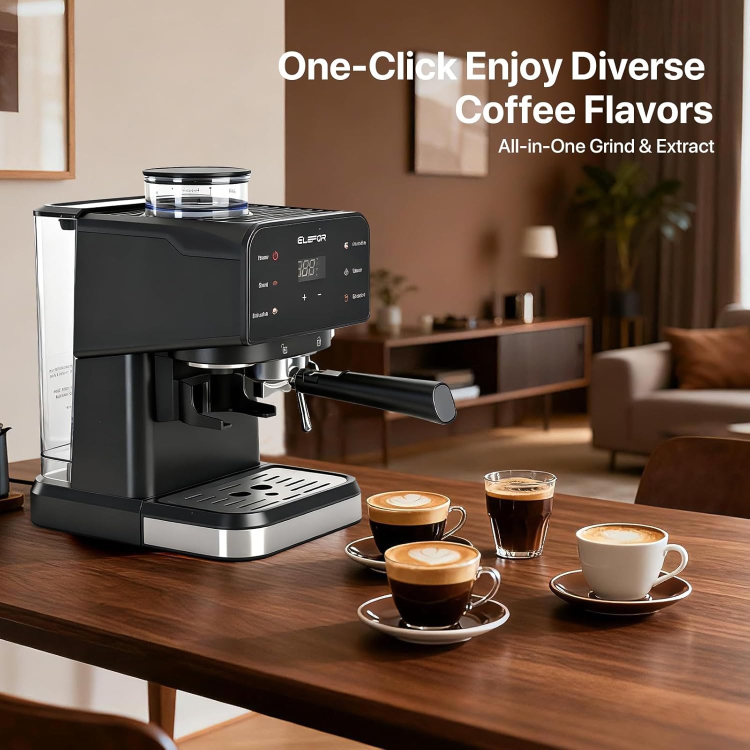Espresso Machine 20 Bar, Coffee Maker with grinder Black' gallery