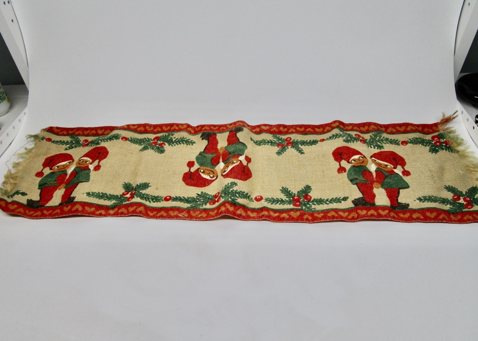 Scandinavian Christmas holiday table runner burlap elves gnomes tomte 32" Nordic gallery