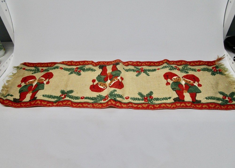 Scandinavian Christmas holiday table runner burlap elves gnomes tomte 32" Nordic