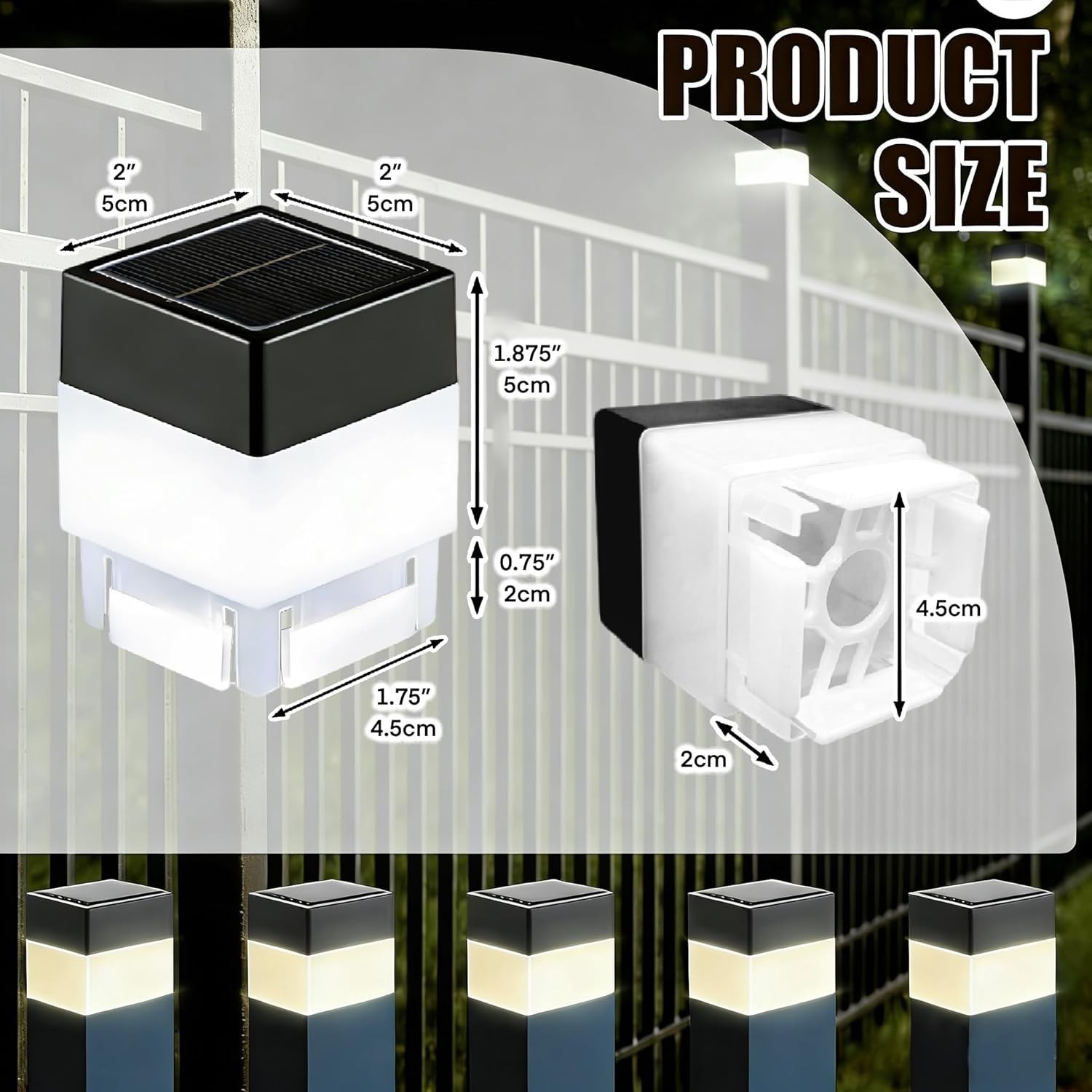 Solar LED Fence Post Cap Light 2x2 Inch (5x5cm) - for Wrought Iron, Aluminum ... gallery
