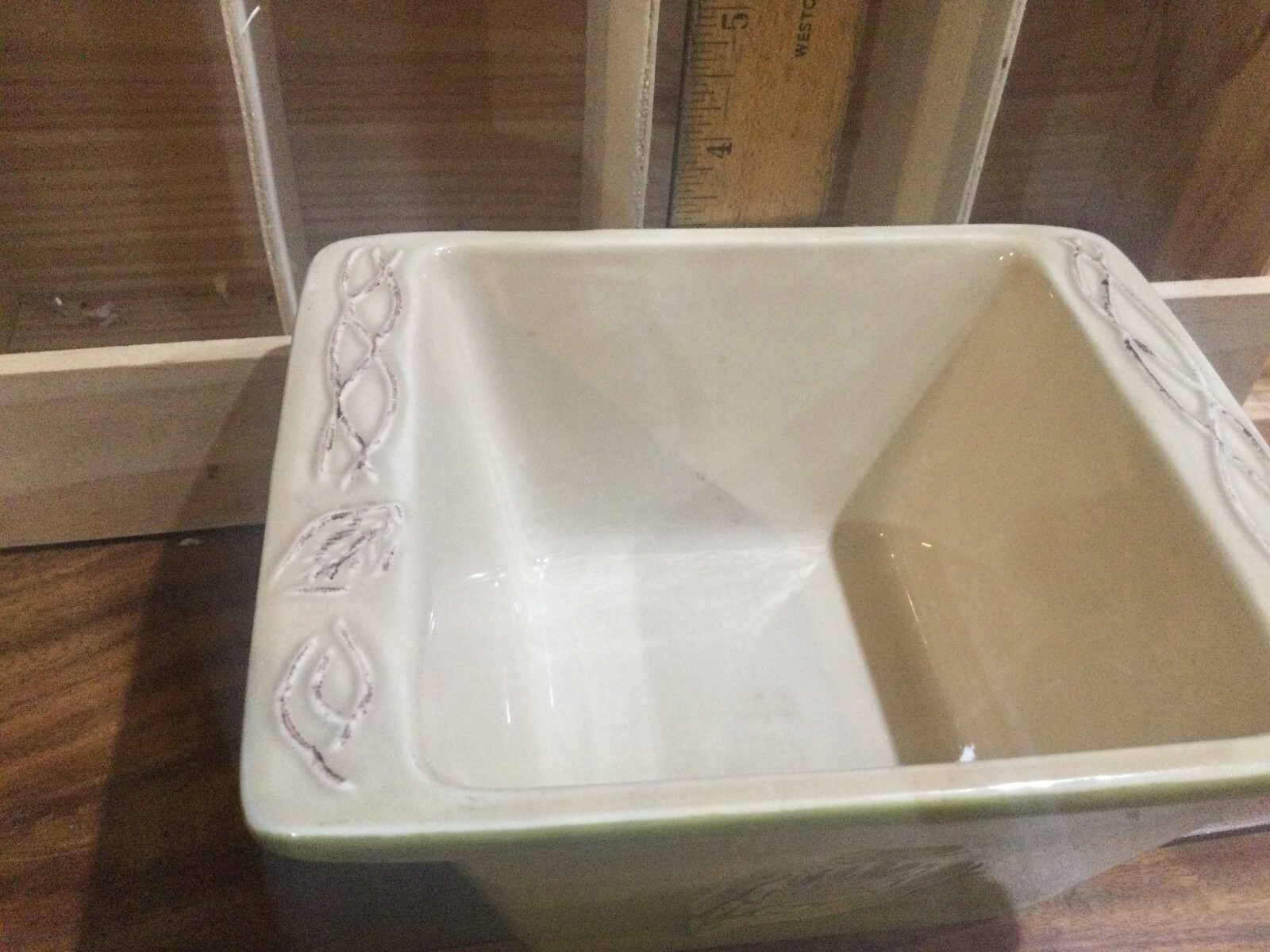 Tastefully Simple Host Colection Green Leaf Square Dip baking casserole 6.5X6X3 gallery
