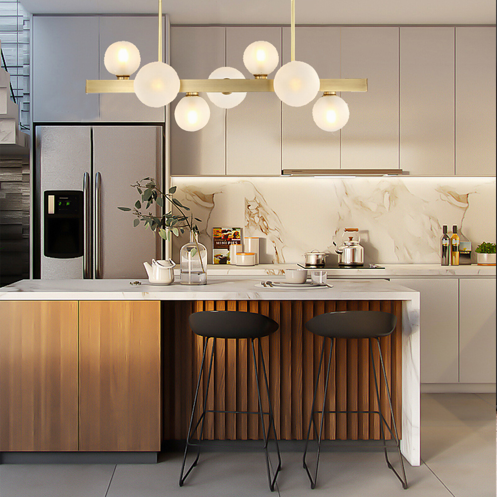 Mid Century Modern Chandelier Linear Chandeliers 7-Light Gold Pendant Light LED gallery