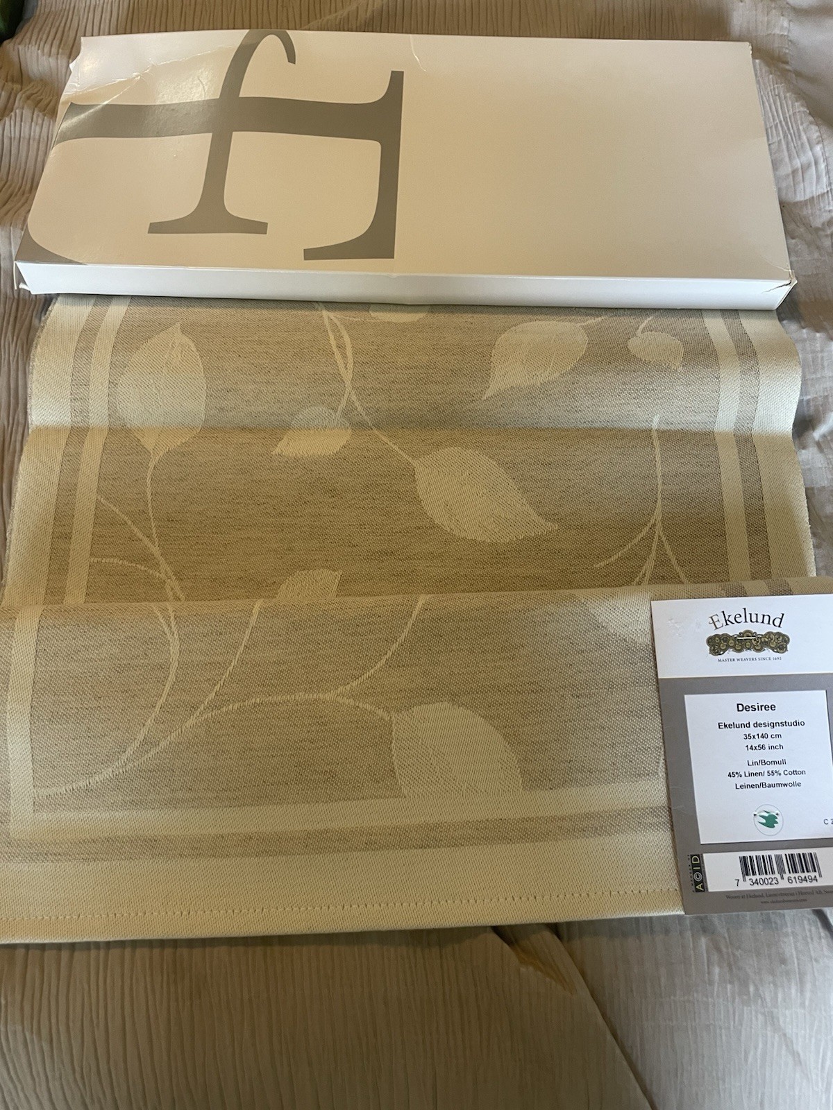 Ekelund Swedish Table Runner Linen & Cotton Beige Ivory Floral 14”x 56” NEW gallery