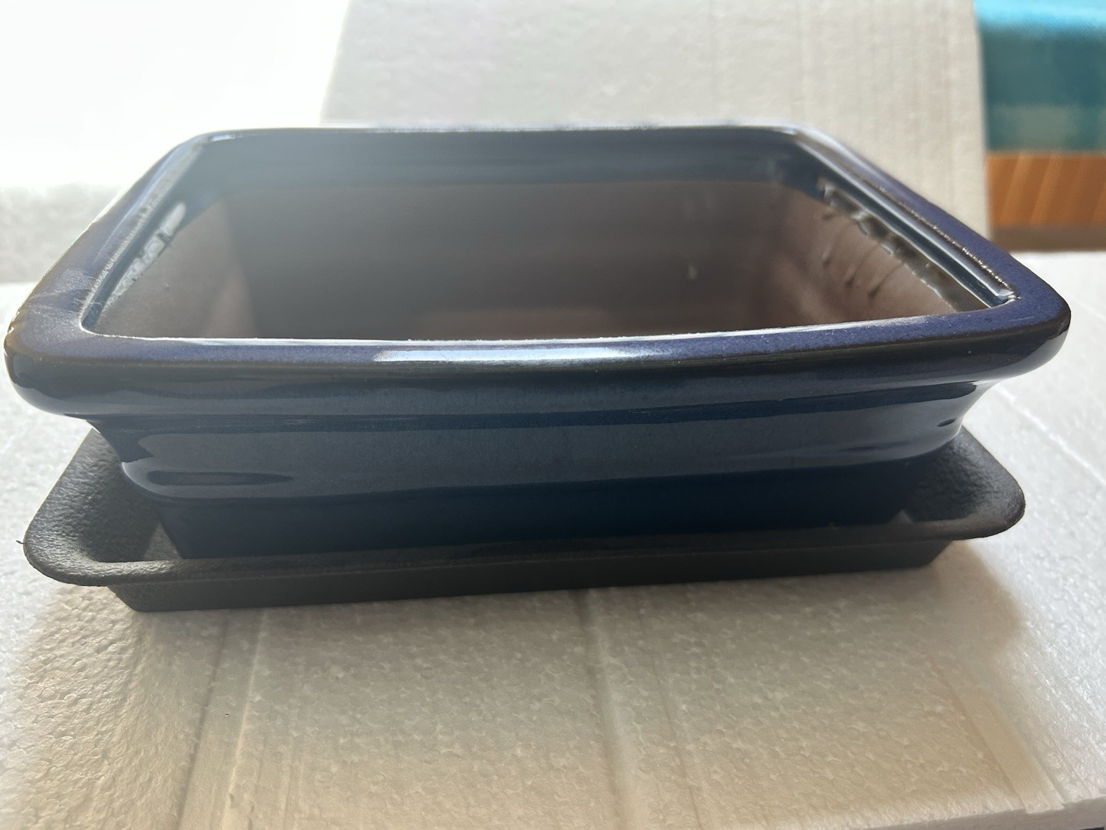 8" Rectangular Navy Blue Bonsai/Succulent Pot + Tray gallery