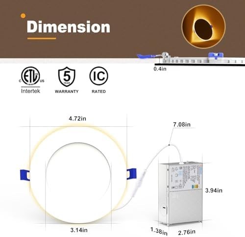 Recessed Light 4 Inch 12 Pack LED Dimmable 2700K-5000K 810LM VOLISUN 5CCT Night gallery