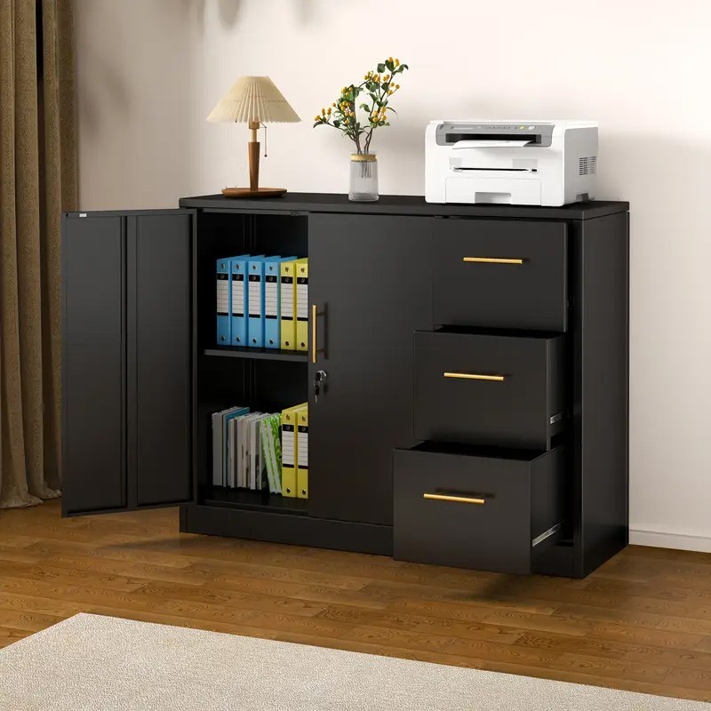 3-Drawer Rolling Metal File Cabinet with Lock, Lateral Storage for Home Office gallery