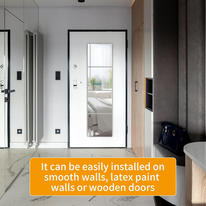 Unbreakable Wall Full Length Mirror Tiles, Long Mirrors for Wall, 4 PCS 10x10 In gallery