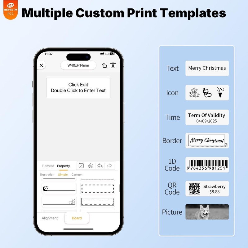 Rongta Bluetooth Label Maker Machine with Tape, Thermal Label Printer for Office gallery