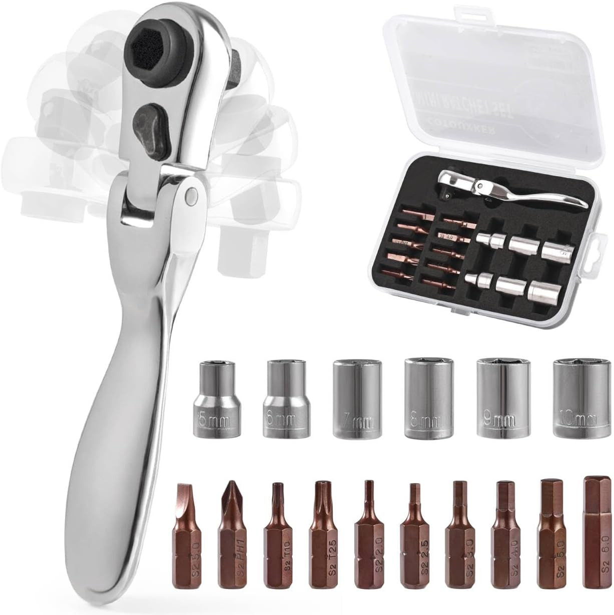 Mini Ratchet Set, Right Angle Screwdriver Set with 1/4 Mini Flex Ratchet Wrench gallery