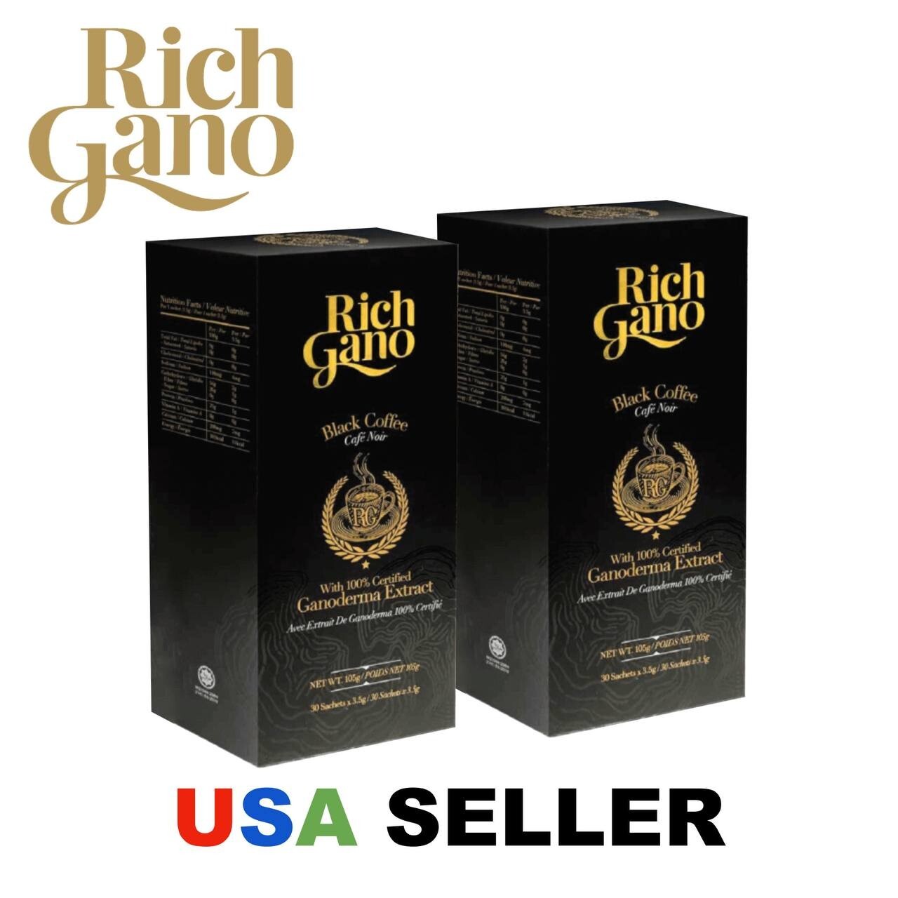 2 Boxes RICH GANO Gold Black Coffee Premium Gourmet Ganoderma Mushroom gallery