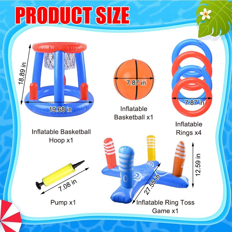 Inflatable Floating Swimming Pool Game Set Family Basketball Hoop Ring Toss Toys gallery