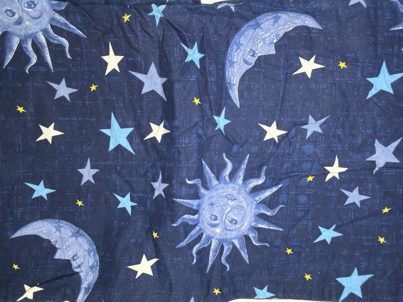 Celestial Pillowcase Set Blue STD Vtg Flannel Cotton Soft Sun Moon Star Bohemian gallery