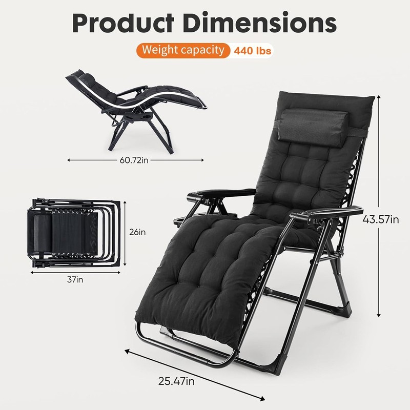 Zero Gravity Chair Reclining Lounge Chair w/ Removable Cushion Indoor & Outdoor gallery