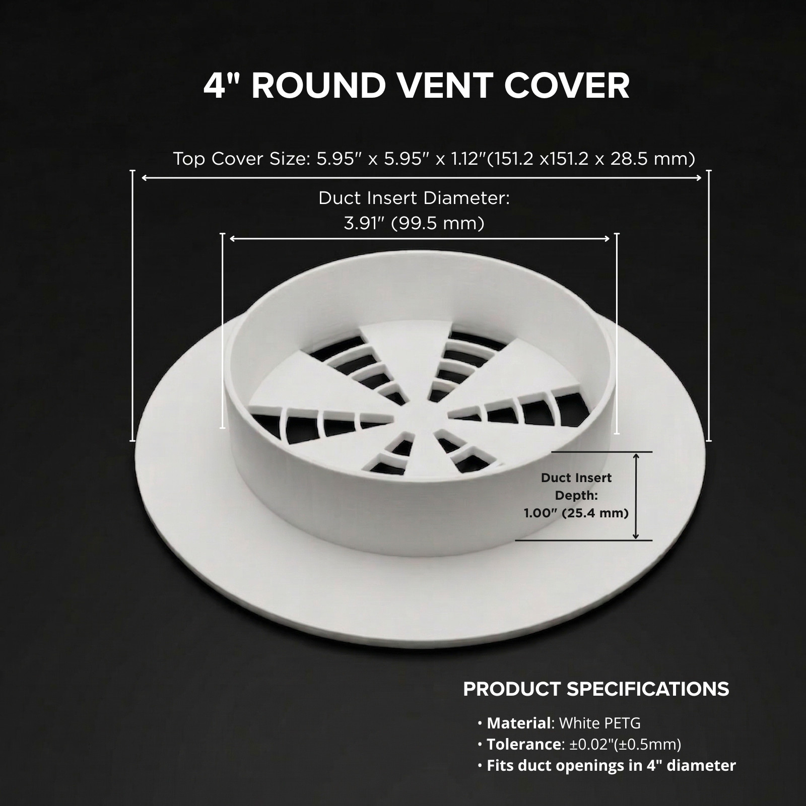 4" Inch Round Floor Vent Cover for Home - White, Plastic (PETG) gallery