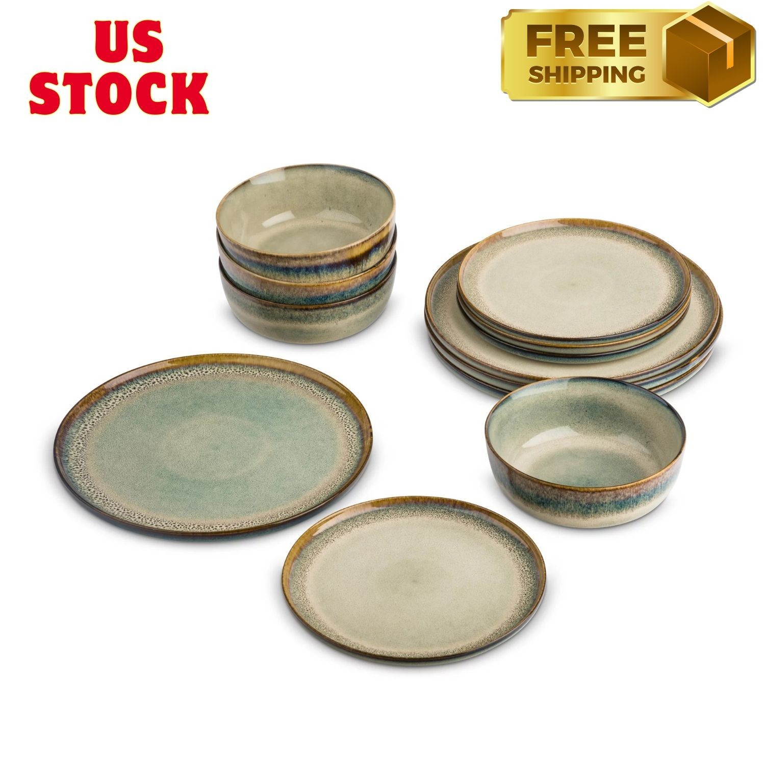 Kayce 12-Piece Reactive Ceramic Dinnerware Set gallery