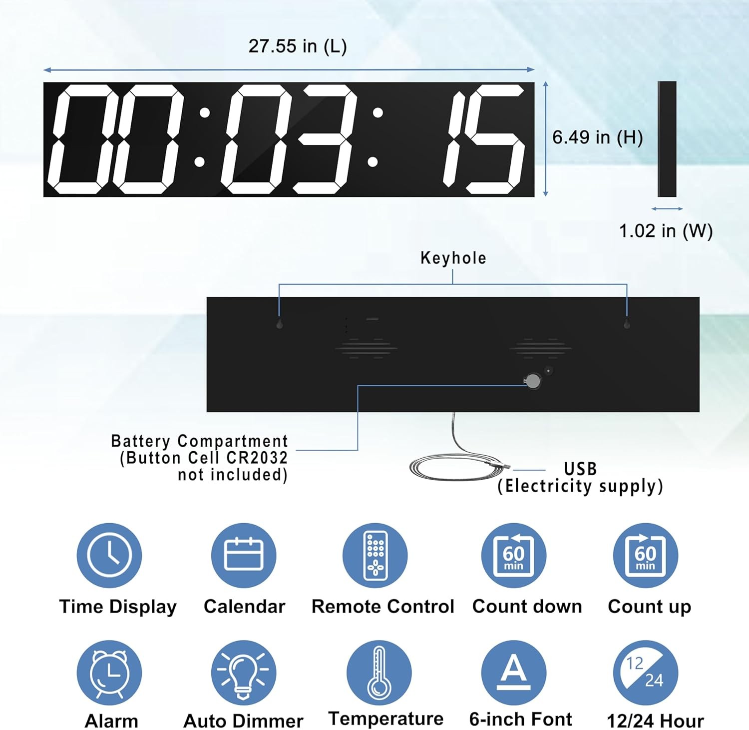 CHKOSDA Digital Wall Clock 27 Inch LED Auto Dimmer gallery