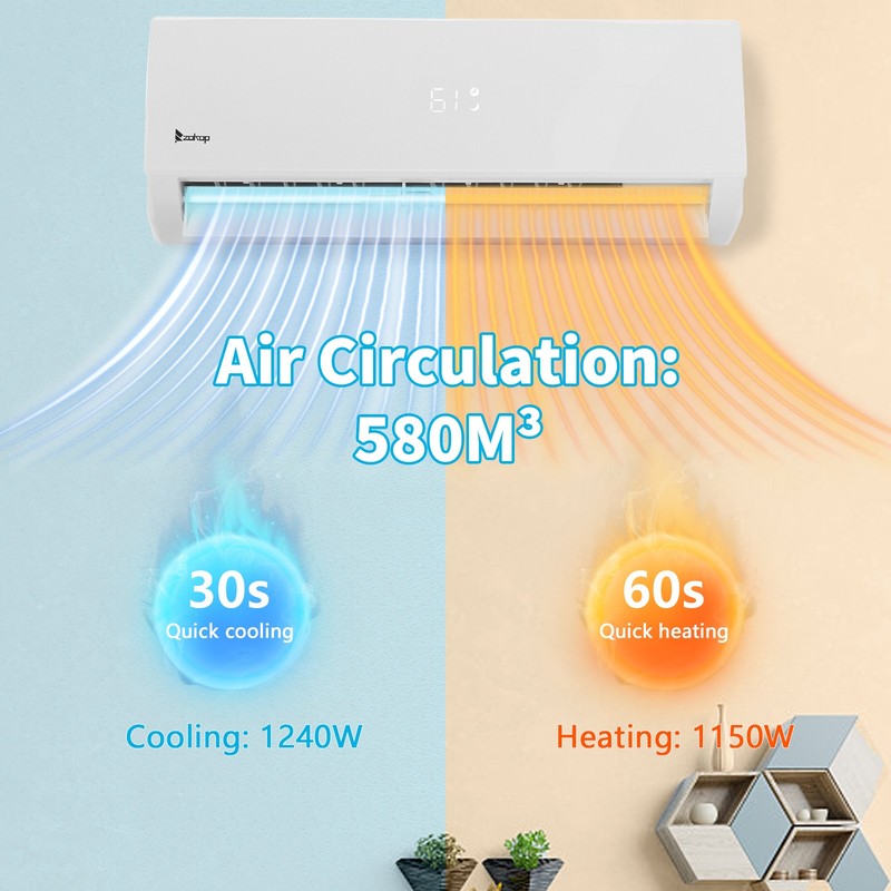 12000 BTU 115V Wall Mounted Mini Split Air Conditioner 20SEER W/Heat Pump & Wifi gallery