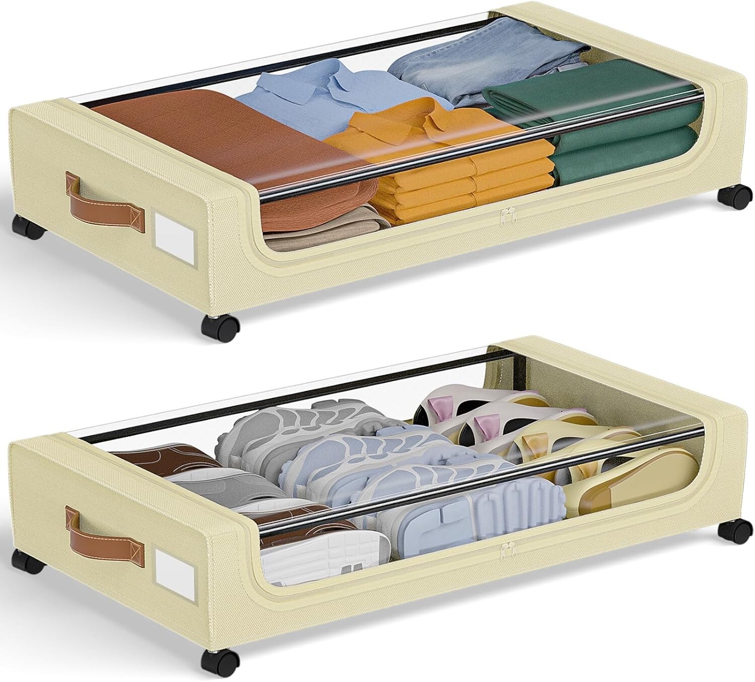 GoMaihe XXL Under Bed Storage | 2-Pack Rolling Bins with Clear Lids for Clothes gallery
