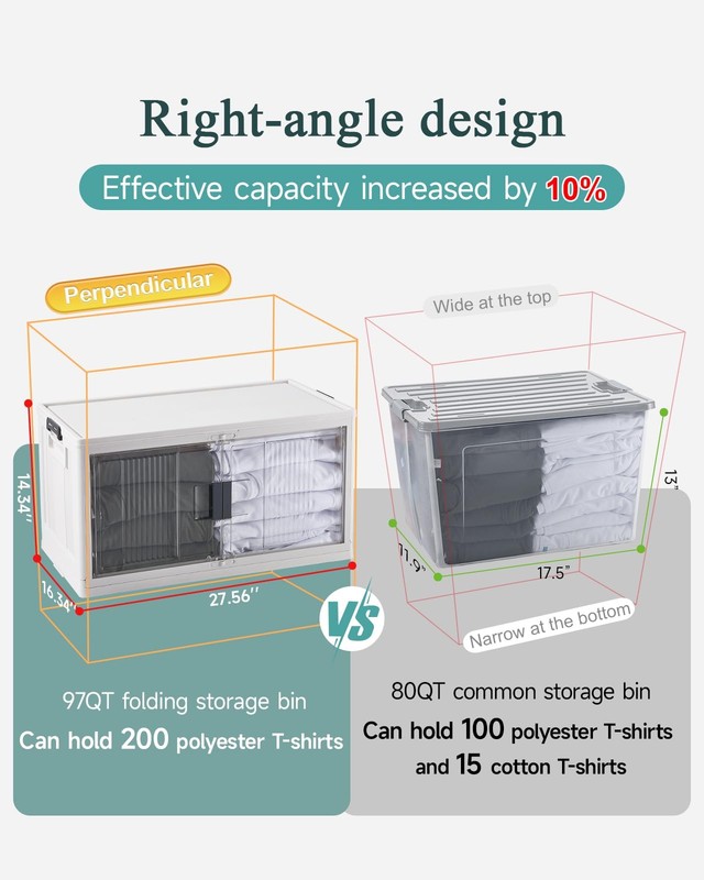 97QT Stackable Lockable Storage Bins with Lids - Folding Cabinet with Doors &... gallery