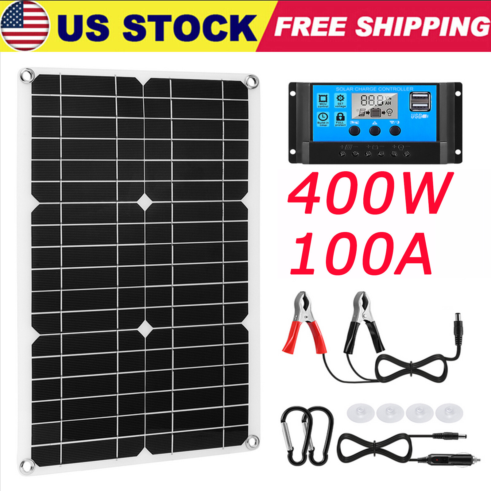 400W 12V Solar Panel Kit 100A Battery Charge Controller For Caravan RV Boat USA gallery
