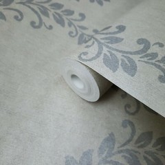 Glitter Embossed Victorian Wallpaper Gray Silver metallic Wave Vintage Damask 3D