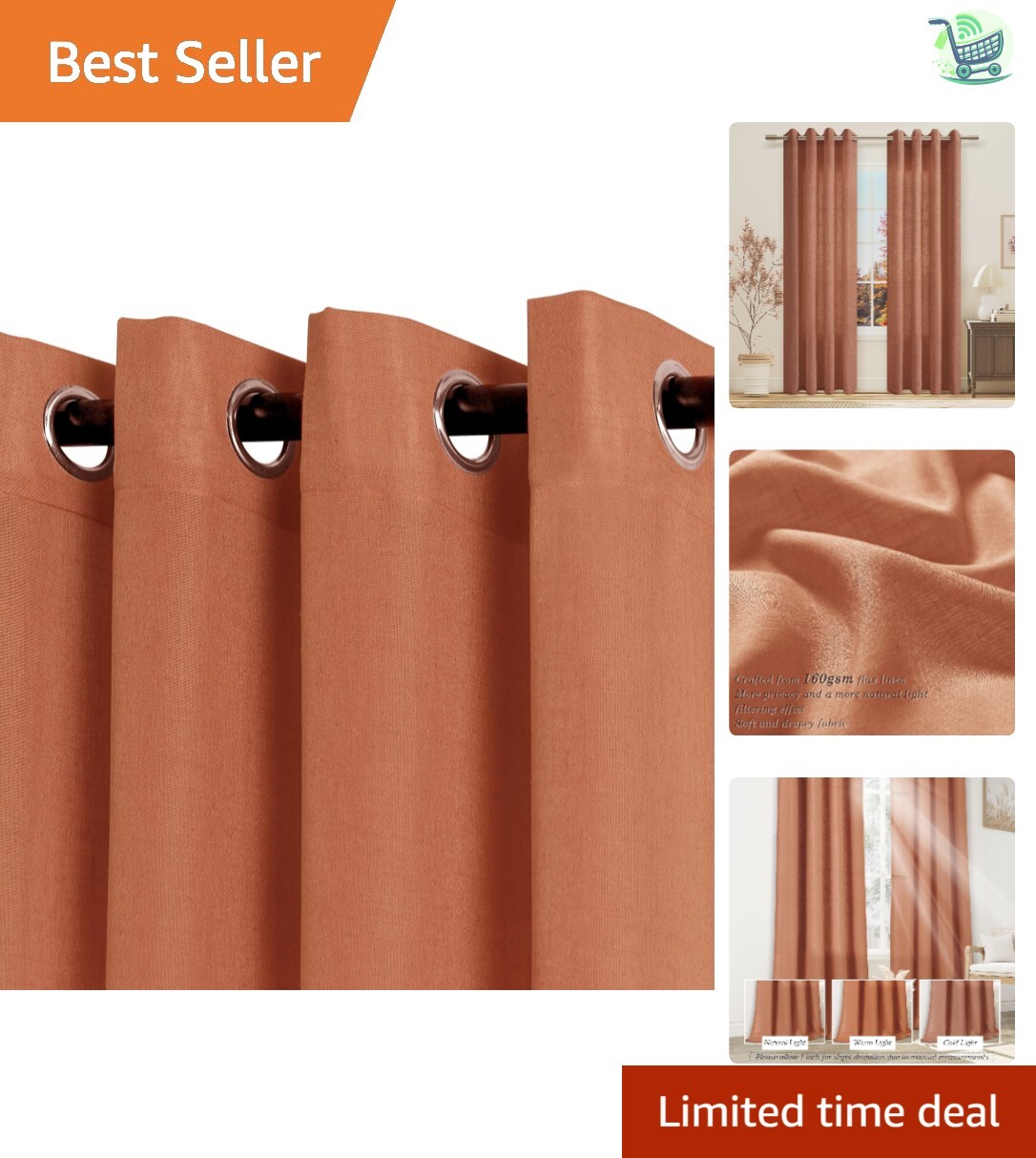 Versatile Light Filtering Terracotta Curtains 84-Inch - 2 Panels for All Rooms gallery