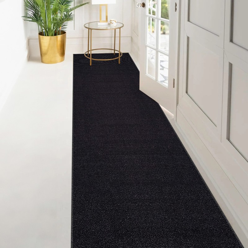 Custom Size SOLID BLACK Stair Hallway Runner Rug Non Slip Rubber Back gallery
