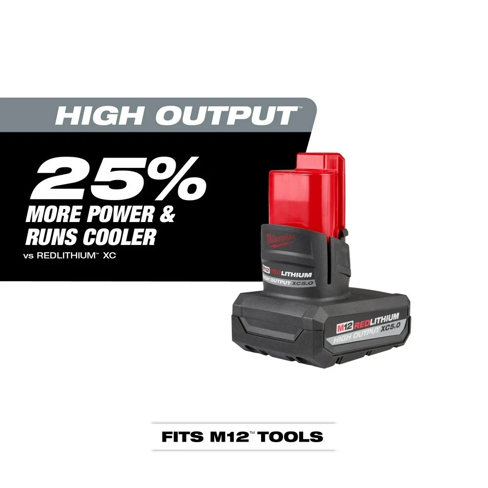 Milwaukee M12 High Output XC5.0 Lithium-Ion Battery 2 Pack - Red (48-11-2450) gallery