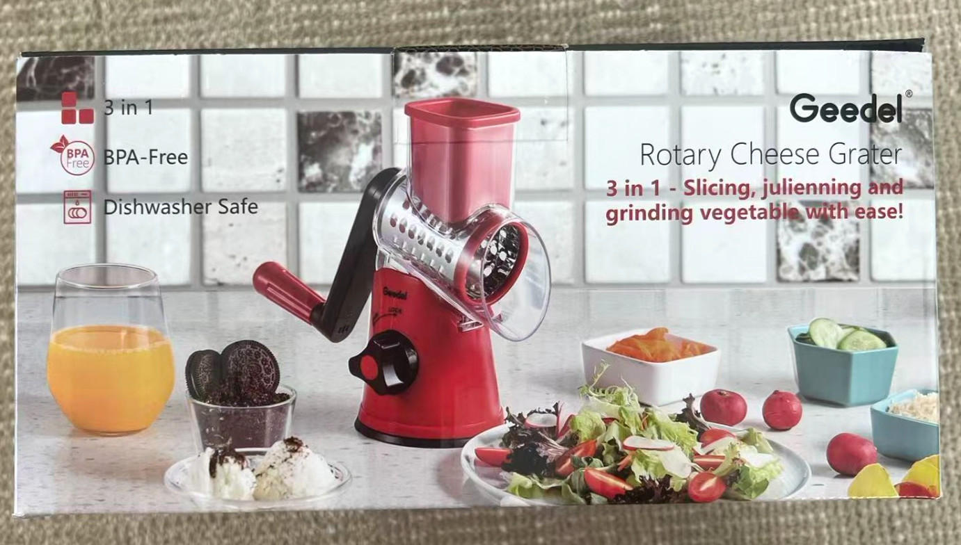 Geedel Rotary Cheese Grater, Kitchen Mandoline Vegetable Slicer with 3 Interchan gallery