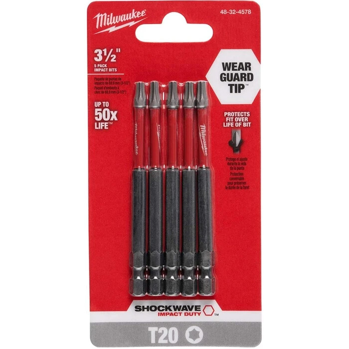 5 PACK Milwaukee SHOCKWAVE Impact Duty 3-1/2 in. T20 Torx SD Bit 48-32-4578 gallery