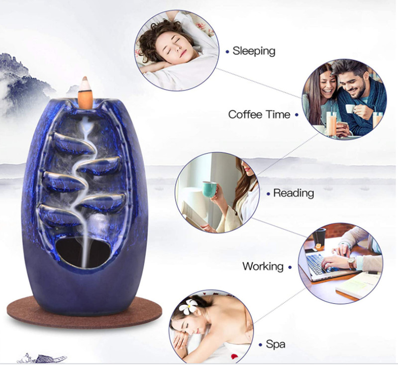 Ceramic Backflow Incense Cone Burner Holder Glaze WaterfallFY018 &60 Cones Gift gallery