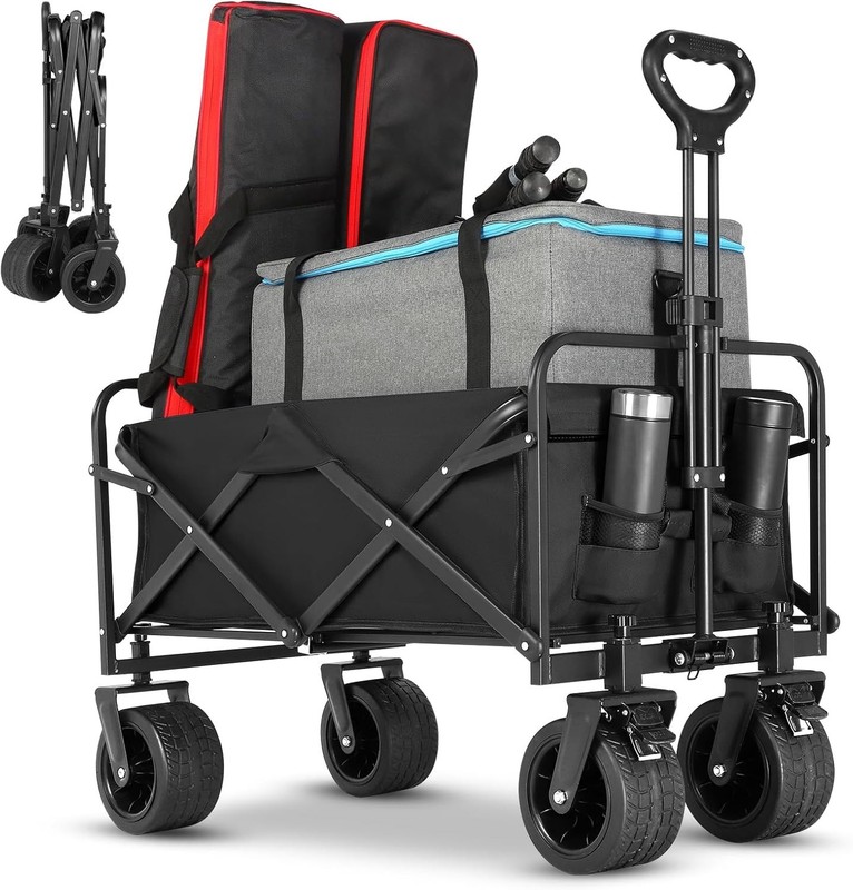 Utility Folding Wagon with Big Wheels - 350 lbs Capacity, Adjustable Handle gallery