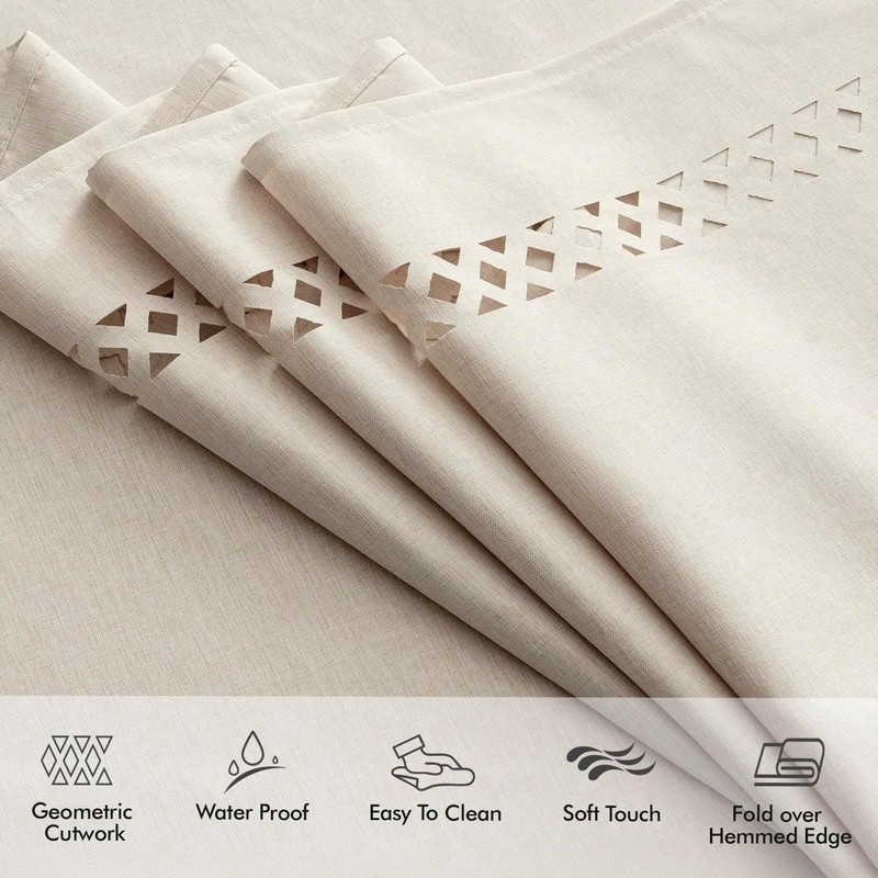 Beige Rectangle Linen Polyester Tablecloth with Decorative Cutouts Spring Wat... gallery