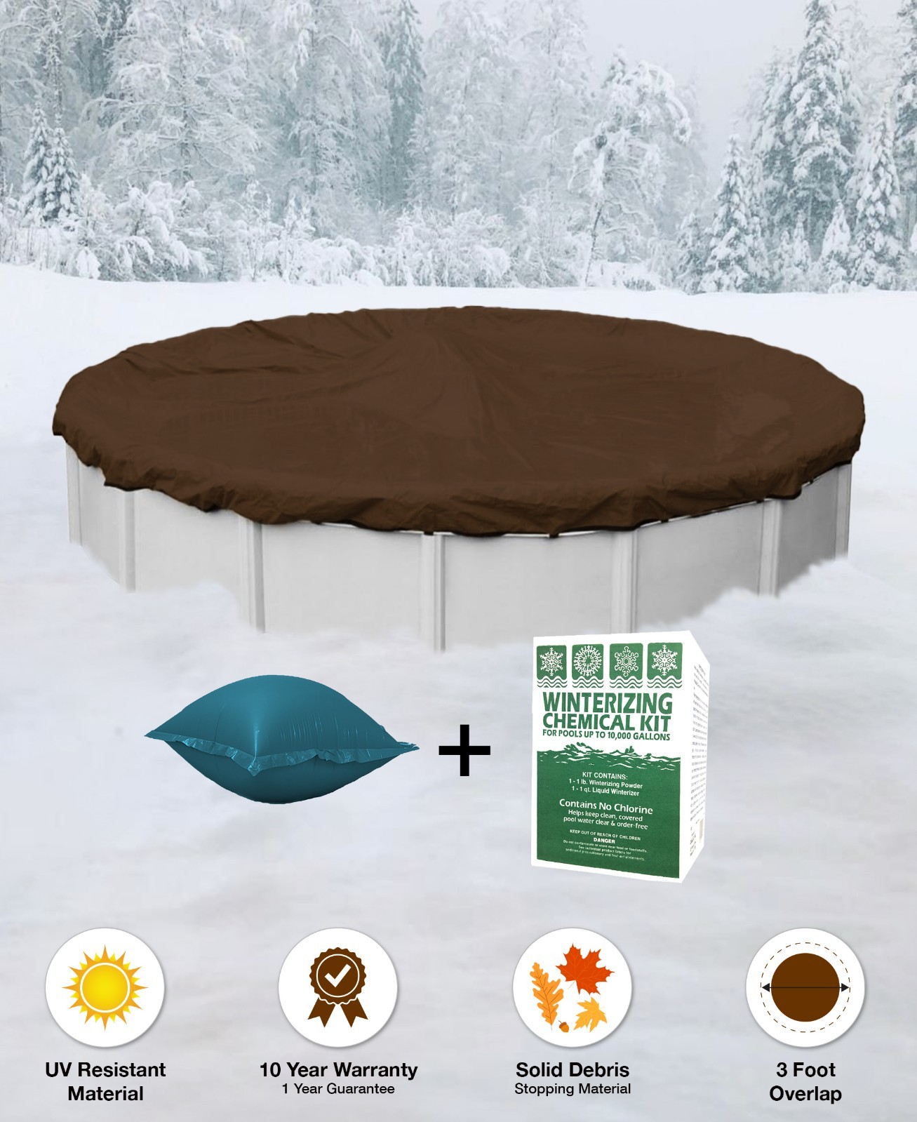 18' Round Above Ground Winter Pool Cover + 4x4 Air Pillow + Winterizing Kit ^ gallery