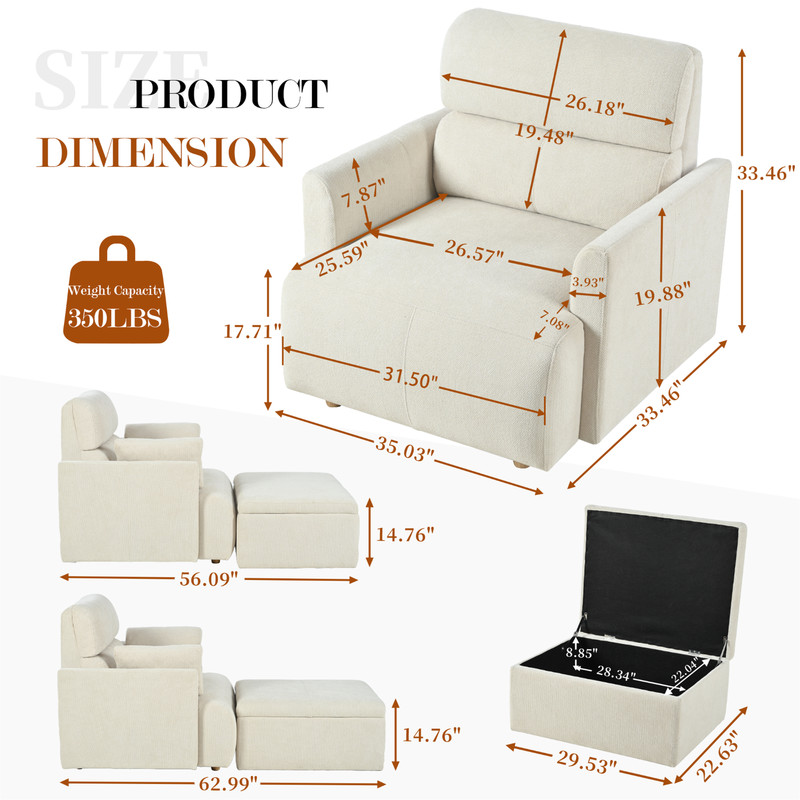 400lb Oversized Accent Chair Lounge Sofa Wide Armchair Storage Ottoman Pillow gallery