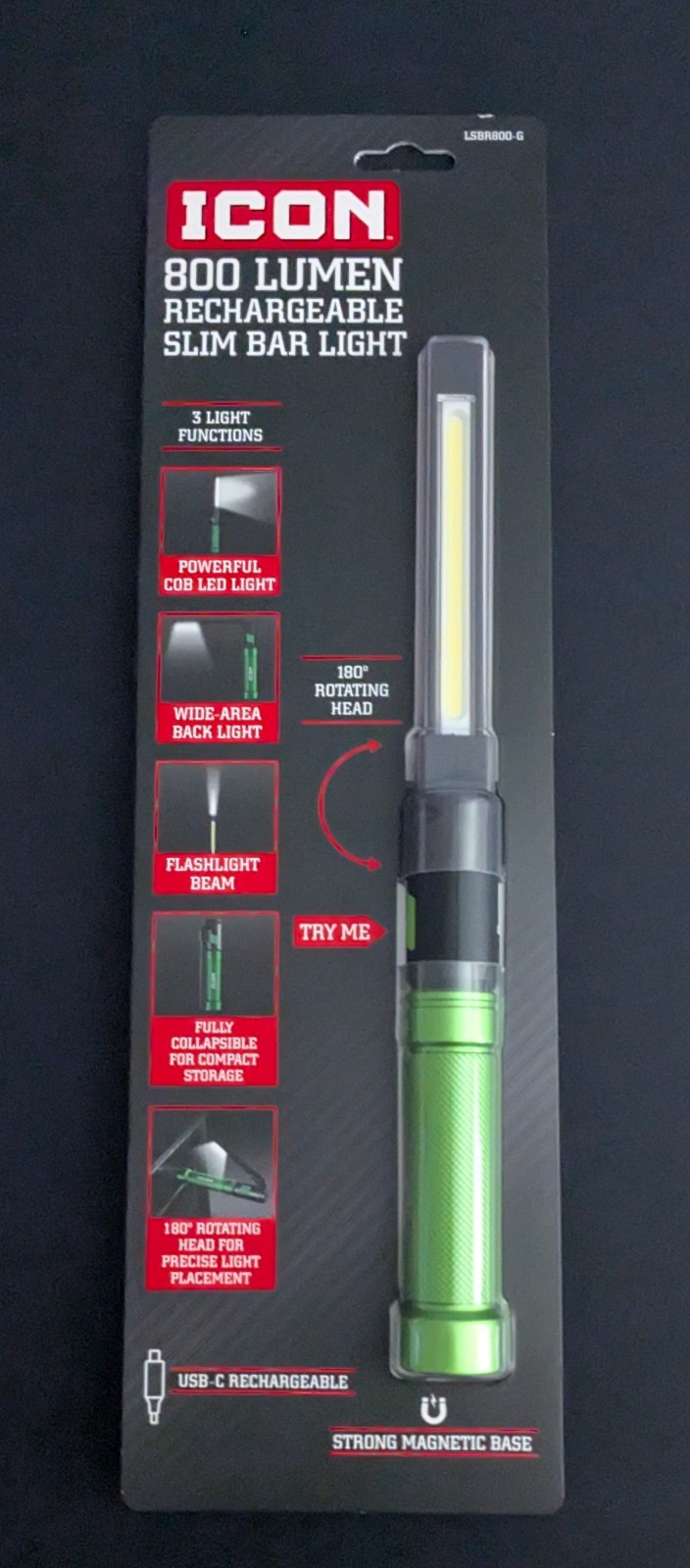 ICON 800 Lumen LED Rechargeable Magnetic Foldable Work Light (GREEN) gallery