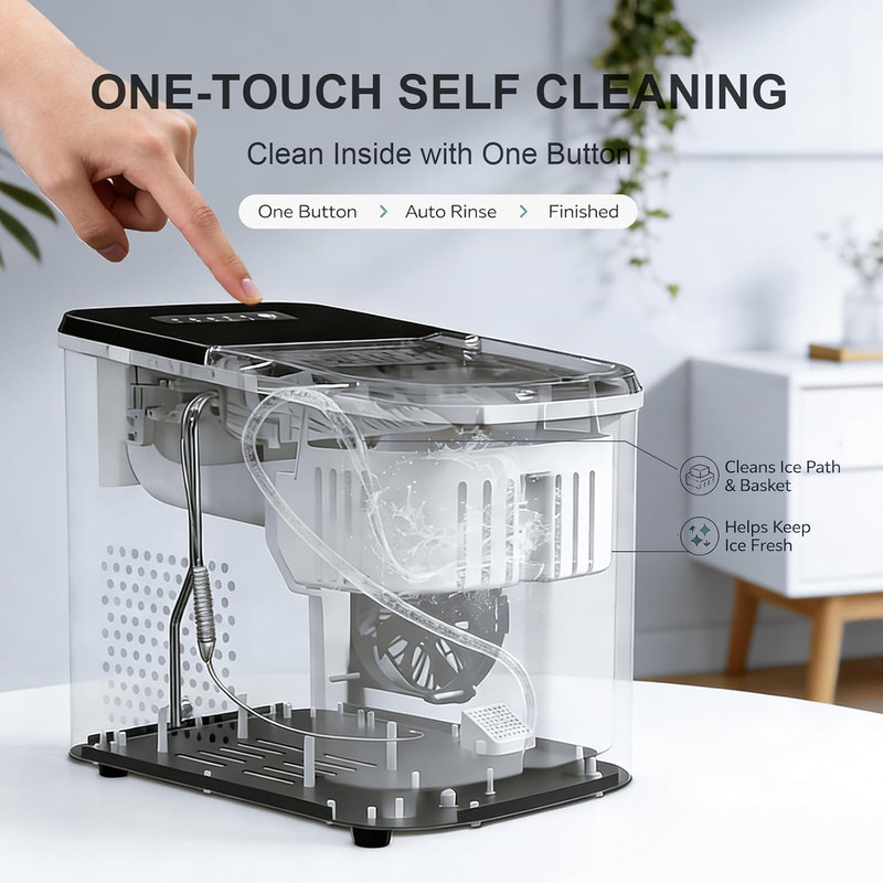 38Lbs per Day Countertop Ice Maker, 9 Ice Cubes in 3.5 Minutes, Self-Cleaning Po gallery