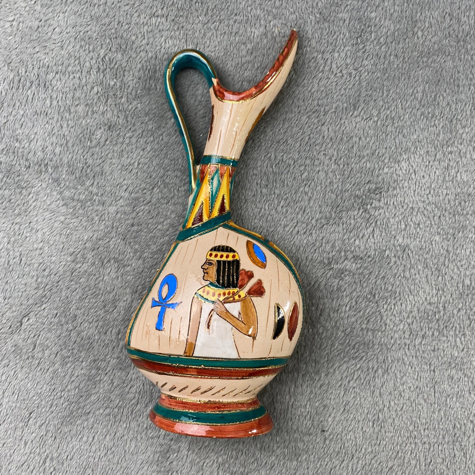VTG S Volpi Deruta Italian Ceramic Egyptian Pitcher Jug 1940'sHand Painted RARE gallery
