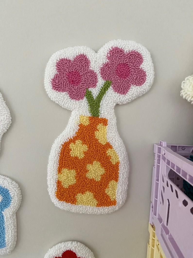 Handmade Punch Needle Flower Wall Hanging Retro Botanical Embroidery Art gallery